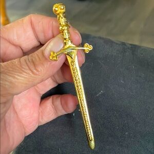 Vintage Gold Ornate Sword Brooch CJ Scotland